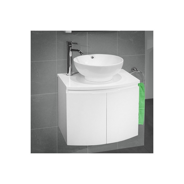 620mm Wall Hung Vanity Unit with Pacific Countertop Basin - 2 Door White - Voss Range