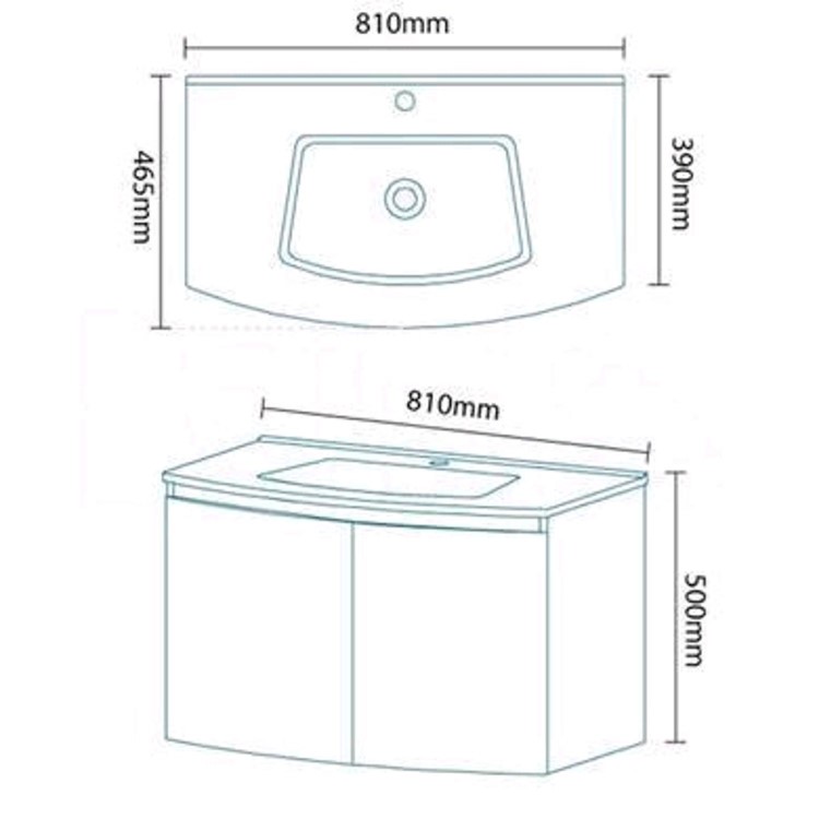 810mm Wall Hung Vanity Basin Unit - Double Door White -  Voss&#153; Range