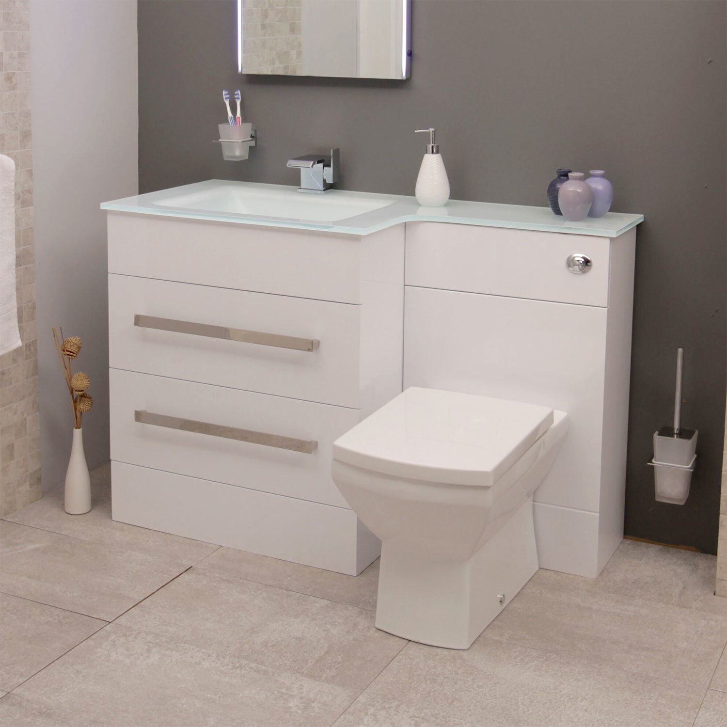 Left Handed Combination Unit With Tabor Toilet 2 Drawer White Basin Cabinet Vigo Range