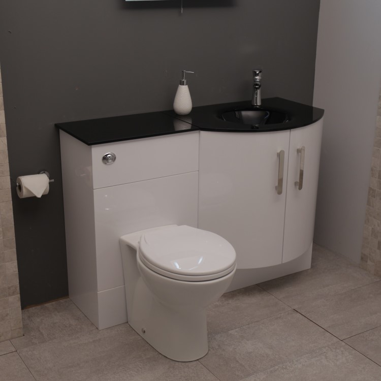 Right Hand Bow Front Combination Unit with Black Basin  - Vigo