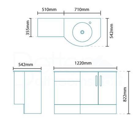 Right Handed Bow Front Combination unit with Aurora Toilet & White Glass Basin - Vigo