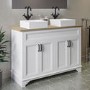 1200mm White Freestanding Countertop Double Vanity Unit with Square Basins - Camden