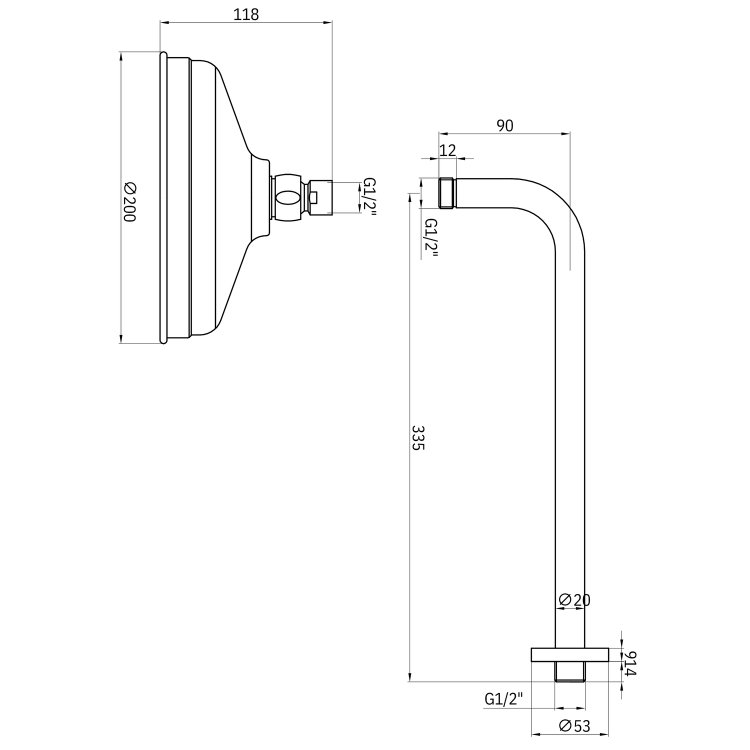 Brushed Brass 2 Outlet Thermostatic Mixer Shower Set with Hand Shower & Overhead Shower - Cambridge