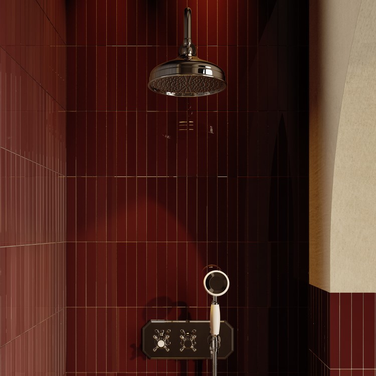 Chrome 2 Outlet Thermostatic Mixer Shower Set with Hand Shower & Overhead Shower - Cambridge