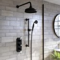 BUN/CAMMB3H2O/91132 Black Dual Outlet Wall Mounted Thermostatic Mixer Shower Set with Hand Shower - Cambridge