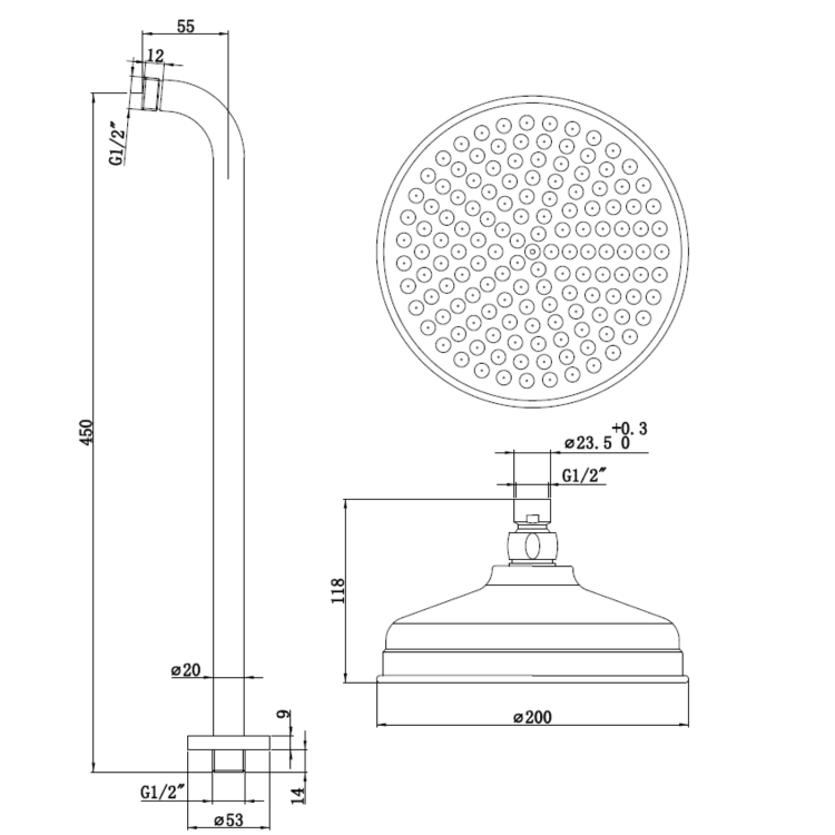 BlackTraditional Shower Head & Wall Arm - Cambridge