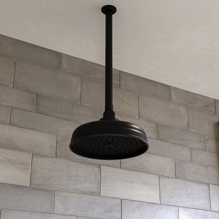 Black 2 Outlet  Ceiling Mounted Thermostatic Mixer Shower Set with Hand Shower - Cambridge