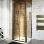 800x800mm Brushed Brass 6mm Glass Square Bi-Fold Shower Enclosure - Carina