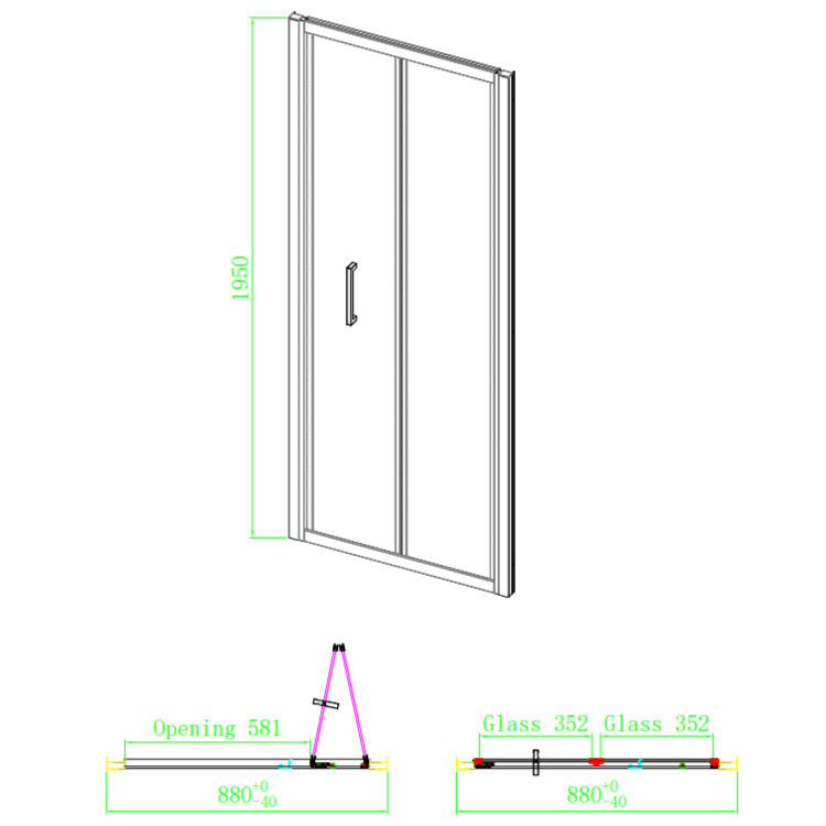 Black 6mm Glass Rectangular Bifold Shower Enclosure 900x800mm - Carina