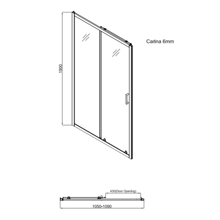 1100x800mm Chrome 6mm Glass Rectangular Sliding Shower Enclosure - Carina