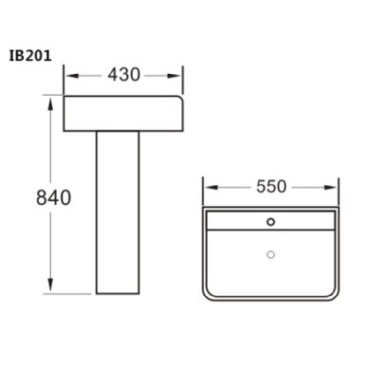 White Square Full Pedestal Basin 