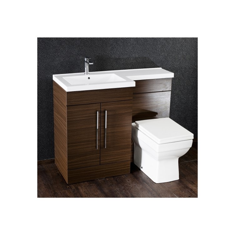 Walnut Left Hand Cloakroom Suite with Mid Edge Basin - W1090mm