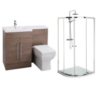 Moderno Left Hand Medium Oak Bathroom Suite with Shower Enclosure Tray and Waste