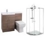 Moderno Left Hand Medium Oak Bathroom Suite with Shower Enclosure Tray and Waste