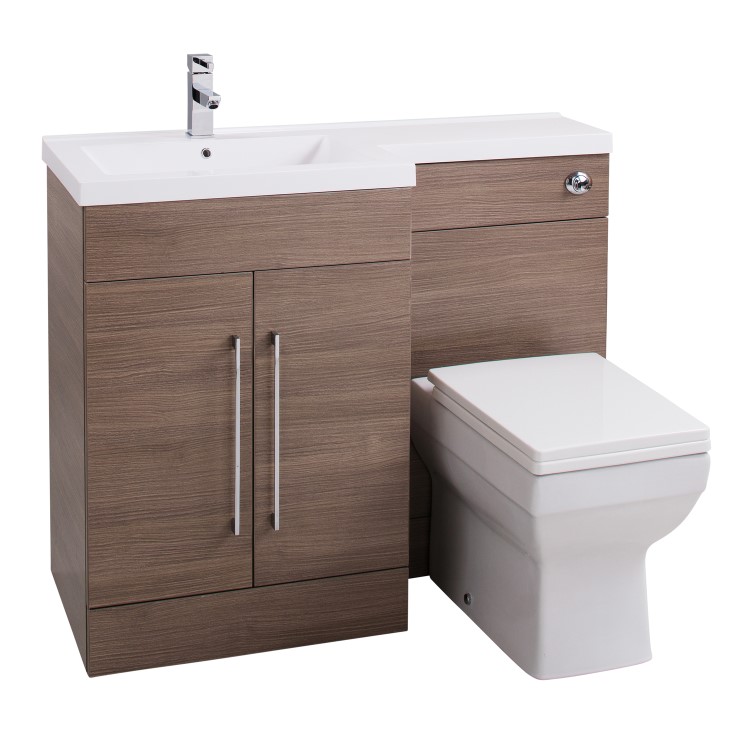 Moderno Left Hand Medium Oak Bathroom Suite with Shower Enclosure Tray and Waste