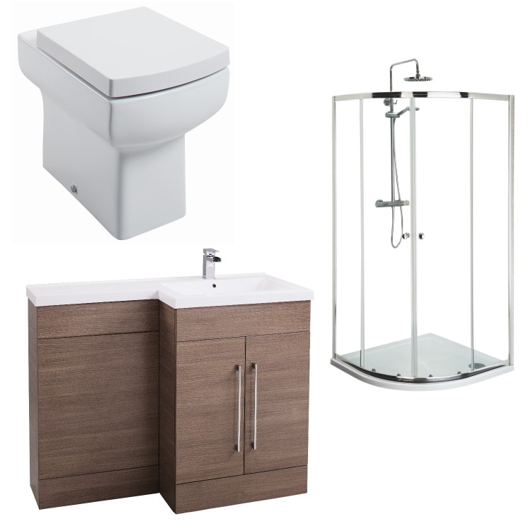 Moderno Medium Oak Furniture Suite with Shower Enclosure Tray and Waste