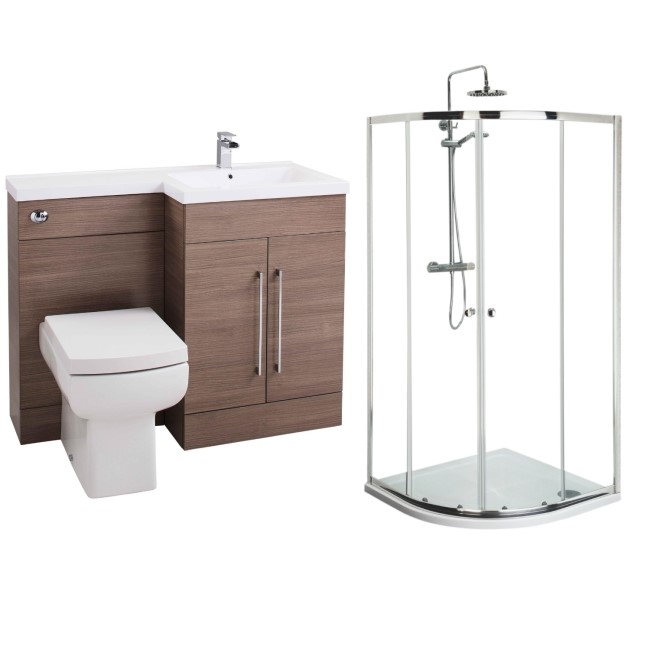 Medium Oak Moderno Furniture Suite with 900mm Shower Enclosure Tray and Waste