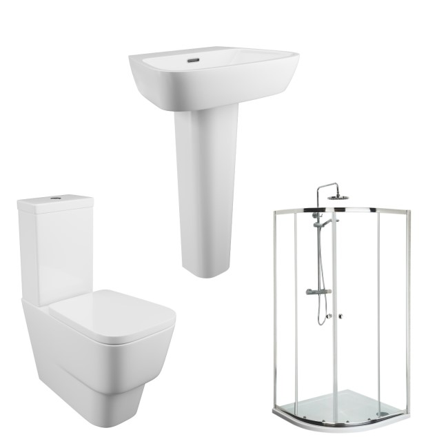 Step Toilet and Basin Suite with 900mm Shower Enclosure Tray and Waste