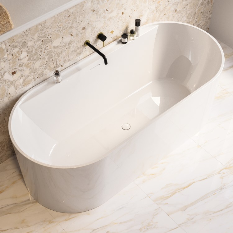 Matt White Freestanding Double Ended Bath with Ledge 1700 x 765mm - Clara