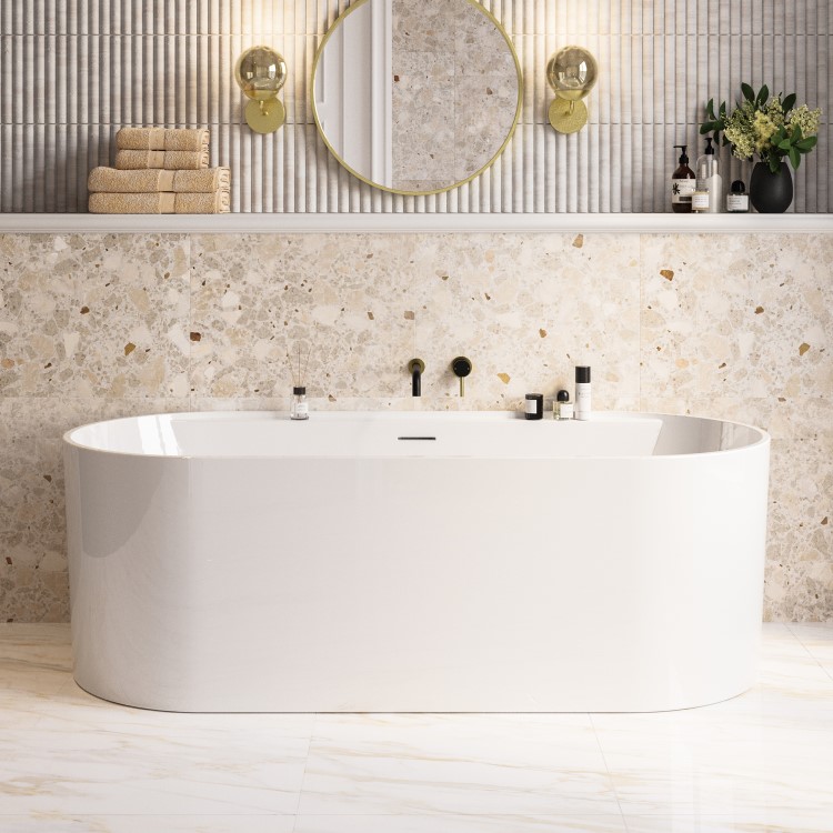 Matt White Freestanding Double Ended Bath with Ledge 1700 x 765mm - Clara