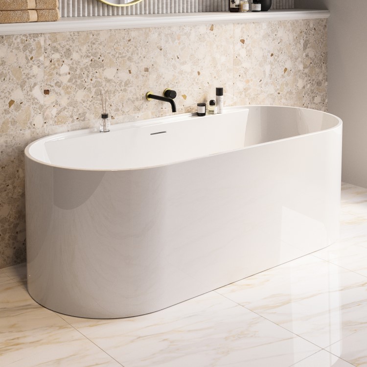 Matt White Freestanding Double Ended Bath with Ledge 1700 x 765mm - Clara