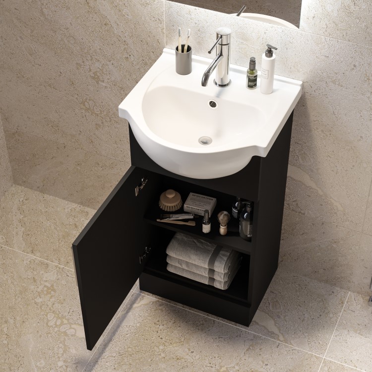 455mm Black Freestanding Cloakroom Vanity Unit with Basin - Classic