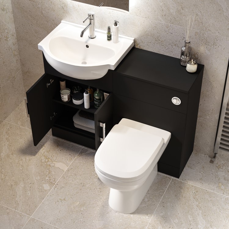 1050mm Black Toilet and Sink Unit with Round Toilet - Classic