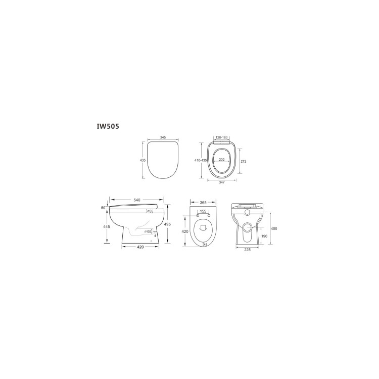 1050mm Black Toilet and Sink Unit with Round Toilet - Classic