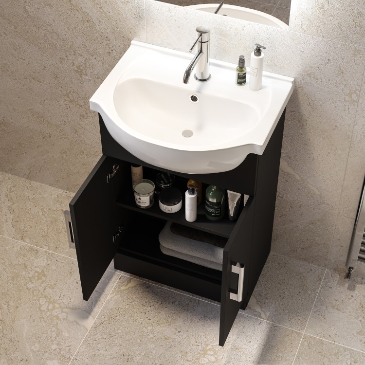 560mm Black Freestanding Vanity Unit with Basin - Classic