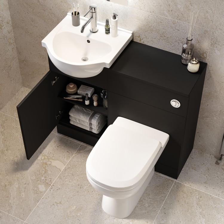 950mm Black Toilet and Sink Unit with Round Toilet - Classic