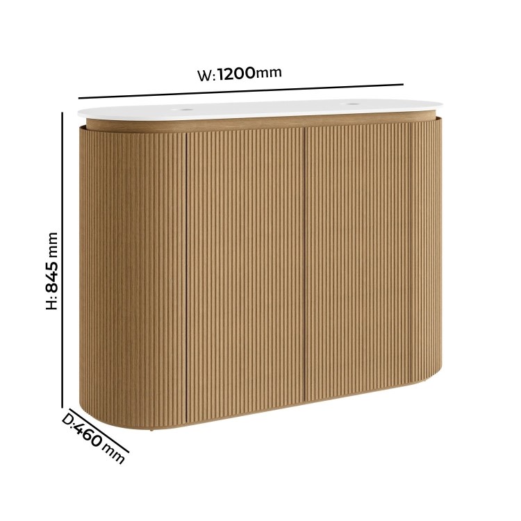 1200mm Wooden Curved Fluted Freestanding Double Countertop Vanity Unit - Matira