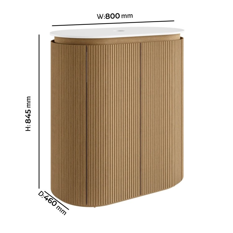 800mm Wooden Curved Fluted Freestanding Countertop Vanity Unit - Matira