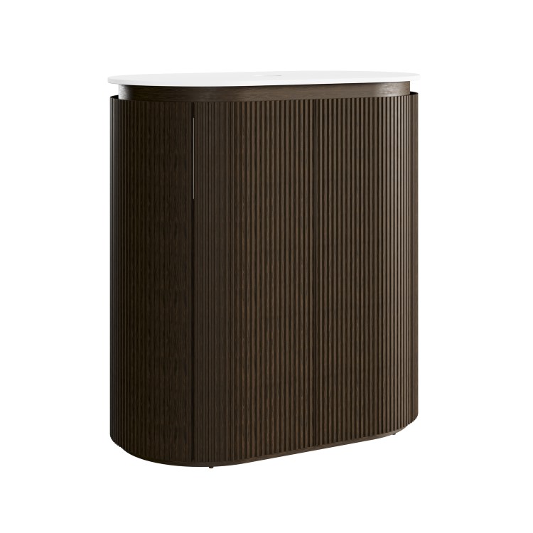 800mm Walnut Wood Effect Curved Fluted Freestanding Countertop Vanity Unit – Matira