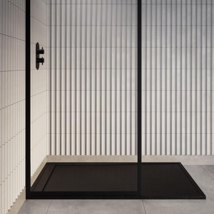 Black 1000x800 Rectangular Shower Tray 30mm Low-Profile - Slate Cast Marble