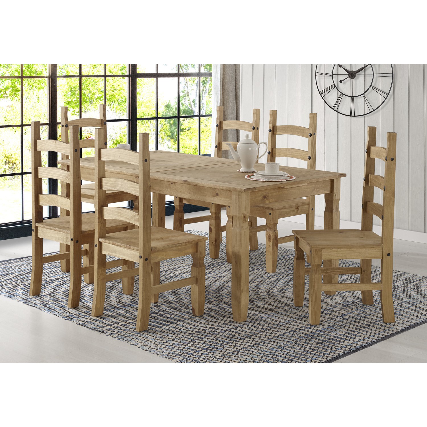Corona Mexican Solid Pine Extendable Dining Table Set with 6 Di BUN ...