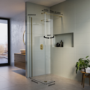 800mm Brushed Brass Frameless Wet Room Shower Screen with 300mm Hinged Flipper Panel - Corvus