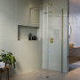 800mm Brushed Brass Frameless Wet Room Shower Screen with 300mm Hinged Flipper Panel - Corvus