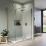 1400x900mm Brushed Brass Frameless Walk In Shower Enclosure with 300mm Hinged Flipper Panel and Shower Tray Corvus