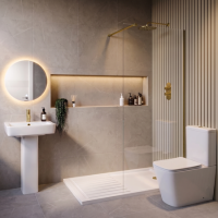 1600 x 800mm Brass Walk in Shower Enclosure Suite with Toilet and Basin - Corvus