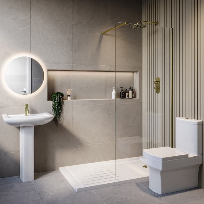 1700 x 800mm BrassWalk in Shower Enclosure Suite with Ashford Toilet and Basin