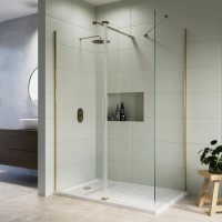 Brushed Brass Double Shower Screen for Wet Room & Walk In Shower 2300mm 