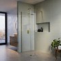 900mm Brushed Brass Shower Screen for Wet Room & Walk In Shower with 300mm Hinged Flipper Panel - Corvus