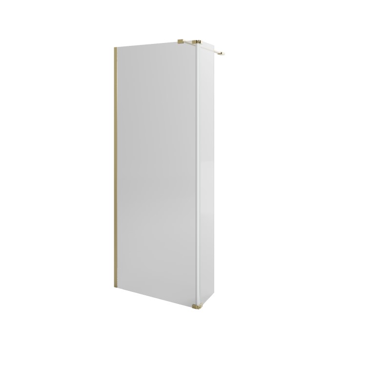 900mm Brushed Brass Shower Screen for Wet Room & Walk In Shower with 300mm Hinged Flipper Panel - Corvus