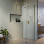900mm Brushed Brass Shower Screen for Wet Room & Walk In Shower with 300mm Hinged Flipper Panel - Corvus