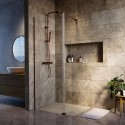 BUN/CORBR1000/98437 1000mm Brushed Bronze Shower Screen for Wet Room & Walk In Shower with 300mm Hinged Flipper Return Panel - Corvus