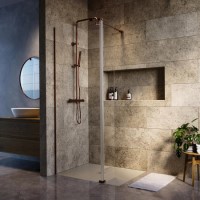 1000mm Brushed Bronze Shower Screen for Wet Room & Walk In Shower with 300mm Hinged Flipper Panel - Corvus