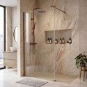BUN/CORBR1000/98437 1000mm Brushed Bronze Shower Screen for Wet Room & Walk In Shower with 300mm Hinged Flipper Return Panel - Corvus