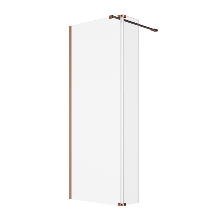800mm Brushed Bronze Shower Screen for Wet Room & Walk In Shower with 300mm Hinged Flipper Return Panel - Corvus