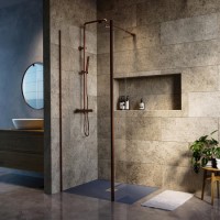 900mm Brushed Bronze Shower Screen for Wet Room & Walk In Shower with 300mm Fixed Panel - Corvus