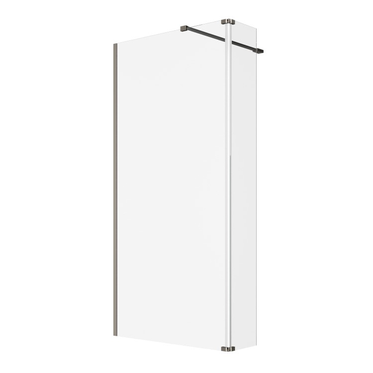 1200mm Nickel Shower Screen for Wet Room & Walk In Shower with 300mm Hinged Flipper Return Panel - Corvus